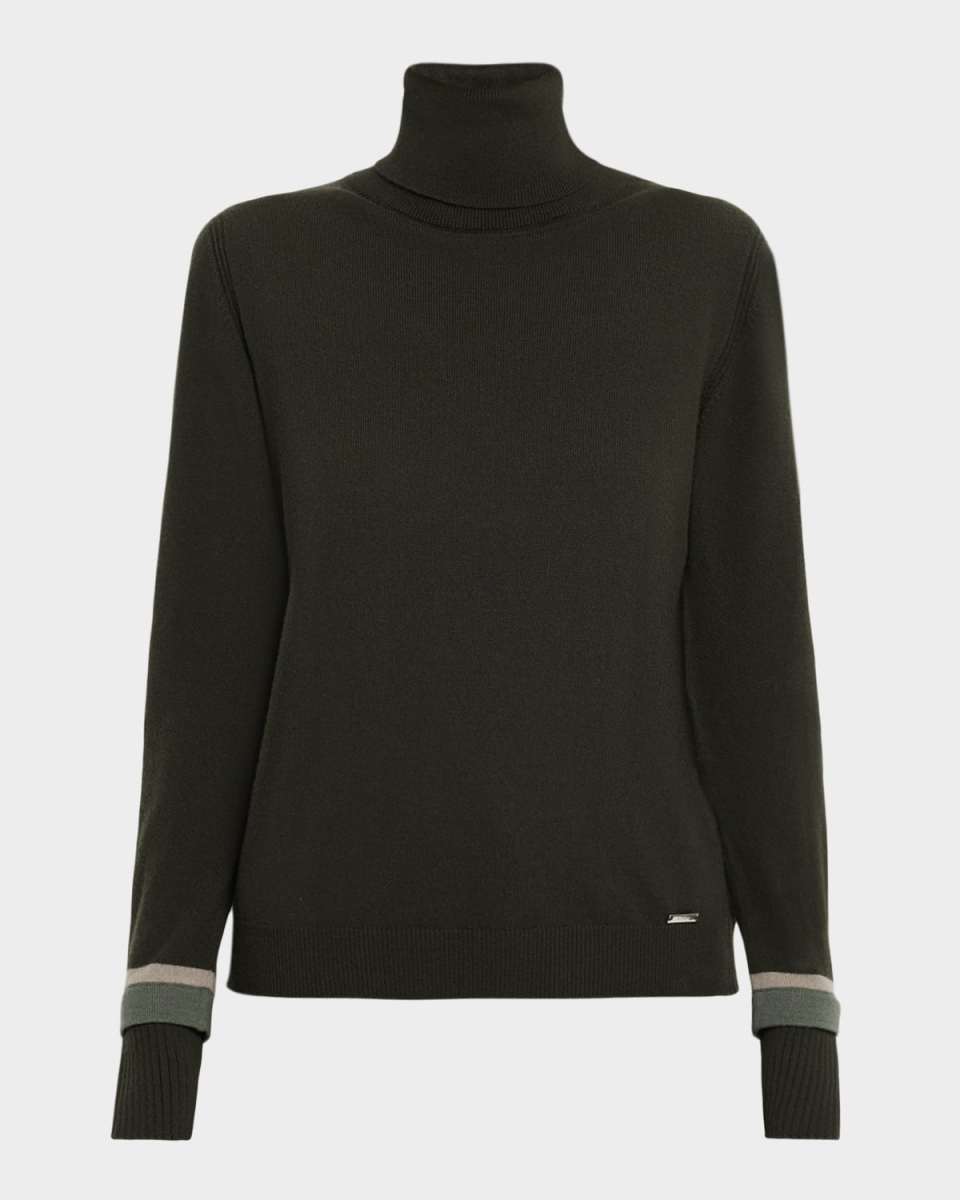 Turtleneck Slit-Cuff Cashmere Sweater